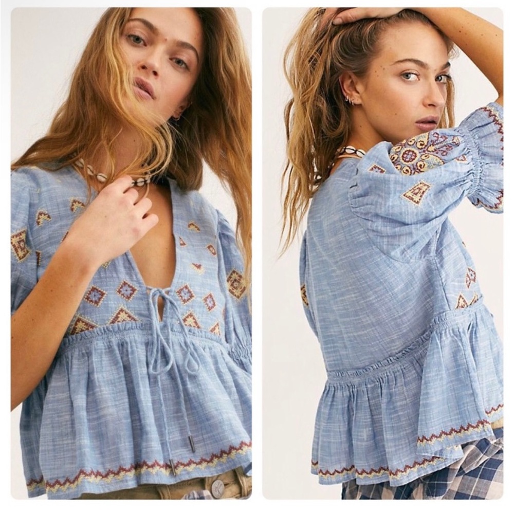 ✨Host Pick ✨ “FREE PEOPLE”  Talulah Embroidered Top, Ladies Size Small